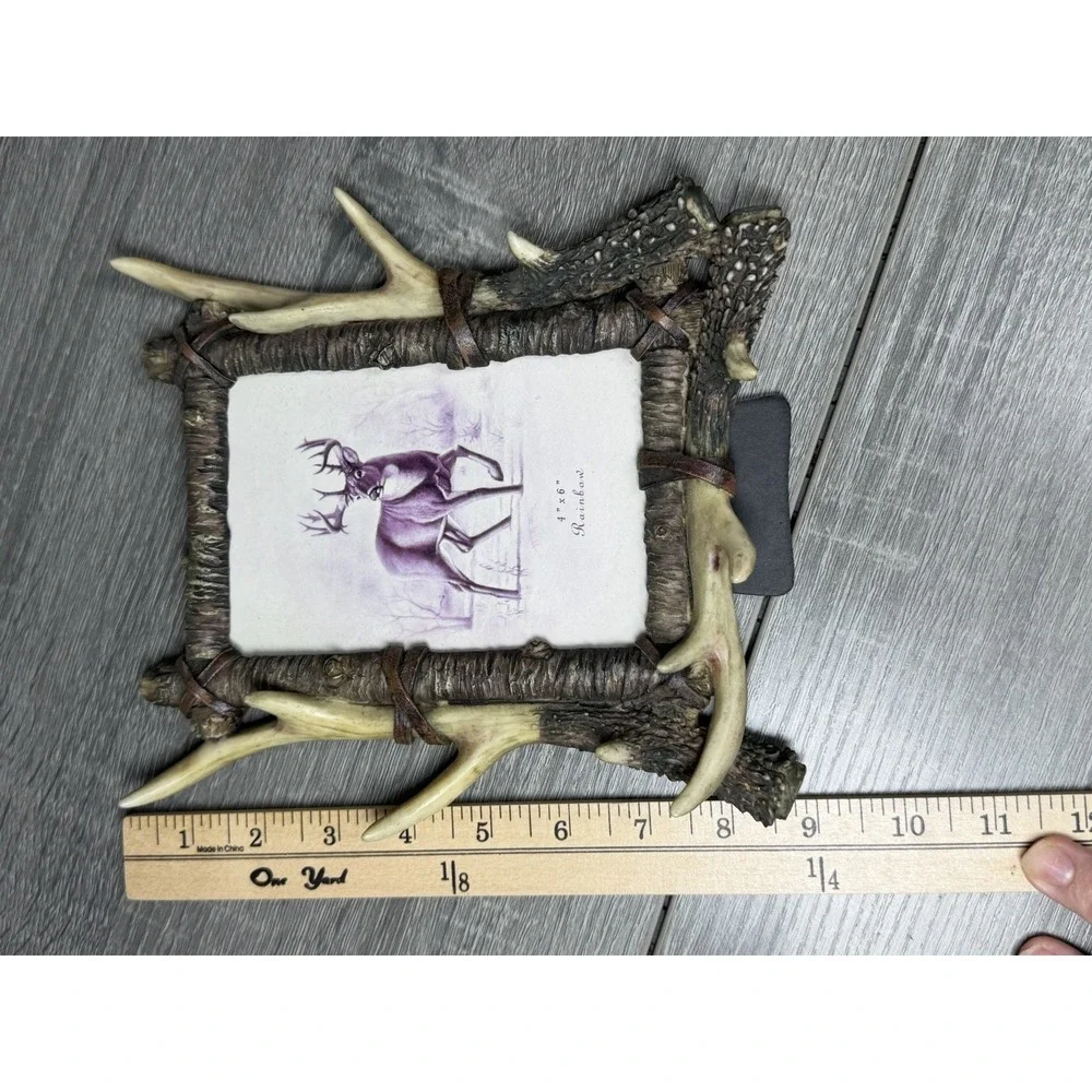 Vintage Rainbow Inc. Rustic Deer Antler Picture Frame 4x6 Cabin Lodge Decor